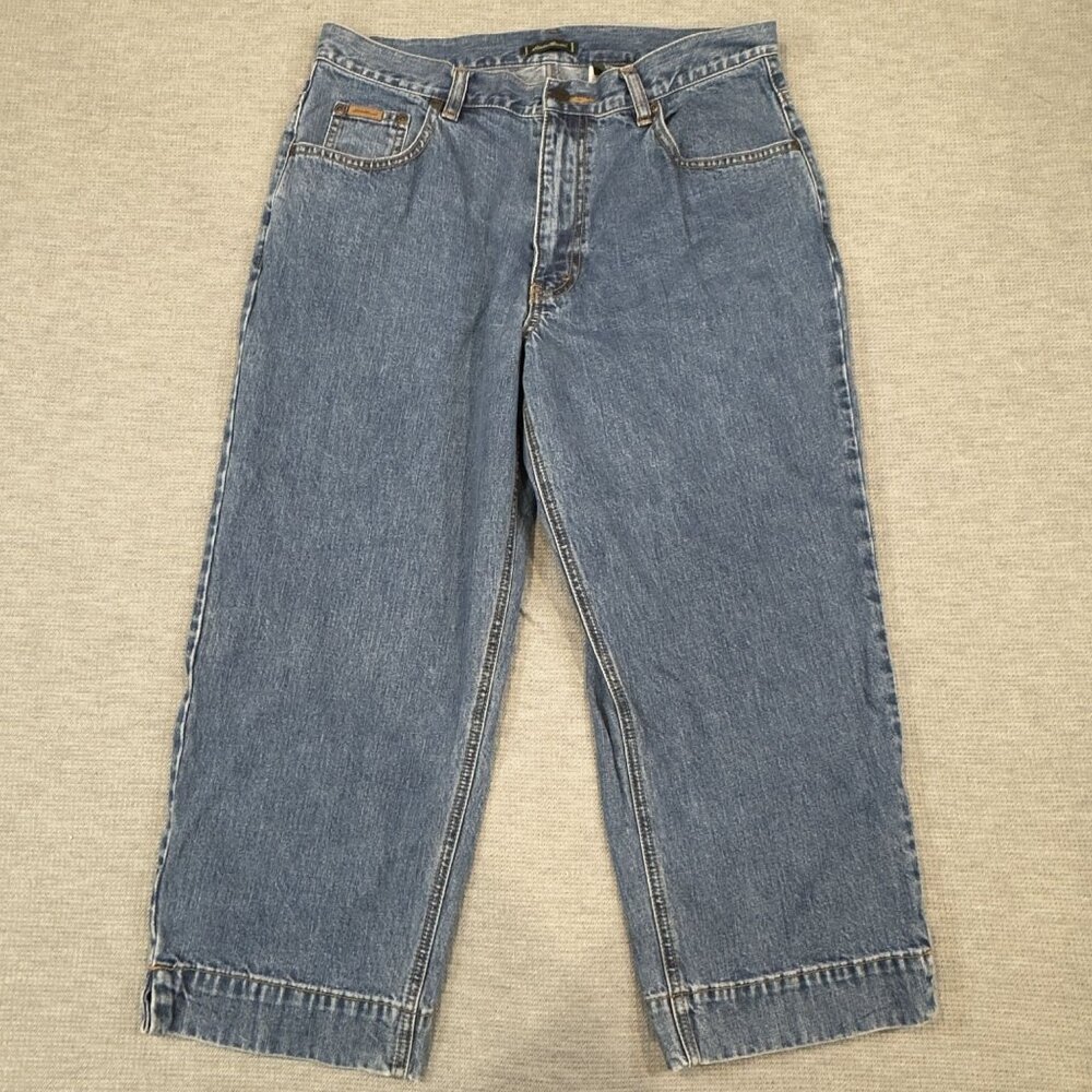 Eddie Bauer Cropped Jeans Womens Petite 12 Relaxed Fit Blue Denim 100% Cotton - Picture 1 of 14